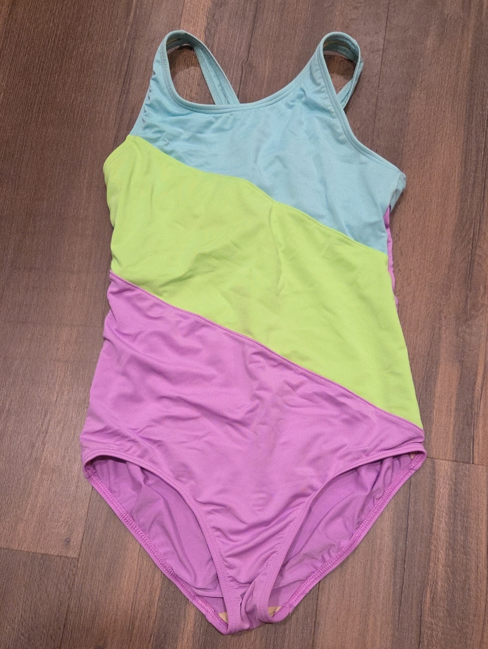 Lands' End Girls Colorblock One-Piece Swimsuit - Aqua, Lime & Lavender